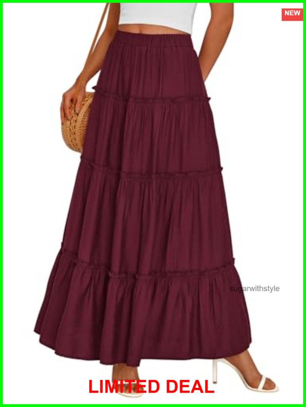 PRETTYGARDEN Tiered Ruffle Flowy Maxi Skirt with Pockets